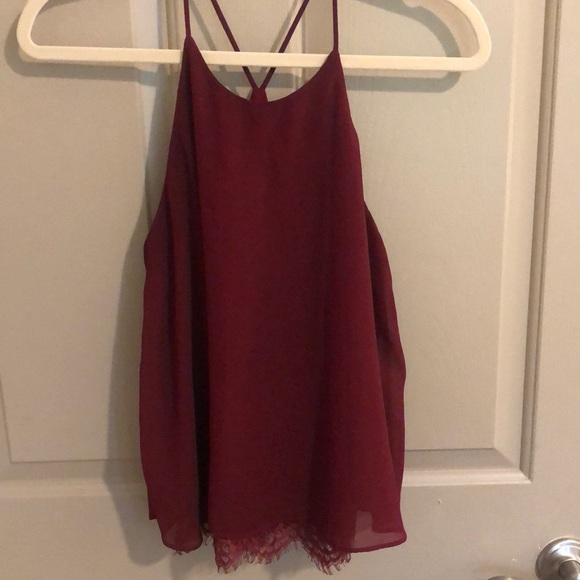 Burgundy Top with Lace Underlay - Picture 1 of 2